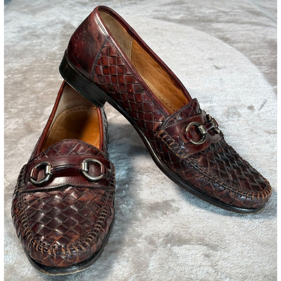 Maus & Hoffman Dark Brown Woven Leather Slip On Loafers Mens Size 10 - Picture 1 of 8